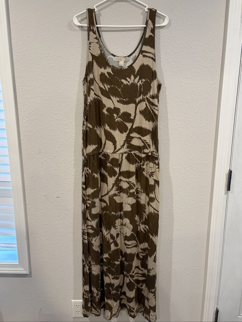 NEW Michael Kors Womens Brown Tan Floral Print Sleeveless T Shirt Maxi Dress XL